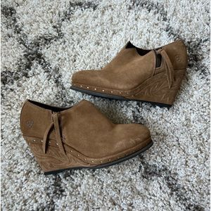 Ariat Brown Suede Wedge Ankle Booties